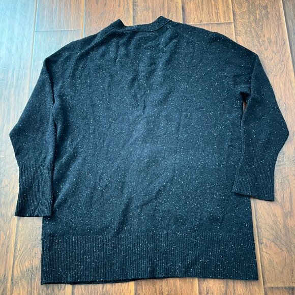 J.Crew Long Donegal 100%Wool Cardigan Black Speckled Pocket Front - Picture 3 of 5